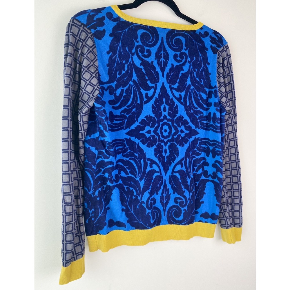 Boden Womens Geometric 100% Wool Cardigan 14 Blue Floral Maximalist Retro Unique - Picture 5 of 7